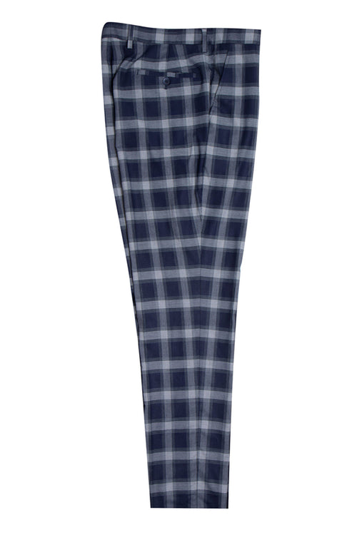Bold Navy Men's Stacy Adams Double-Breasted Suit in Windowpane Plaid