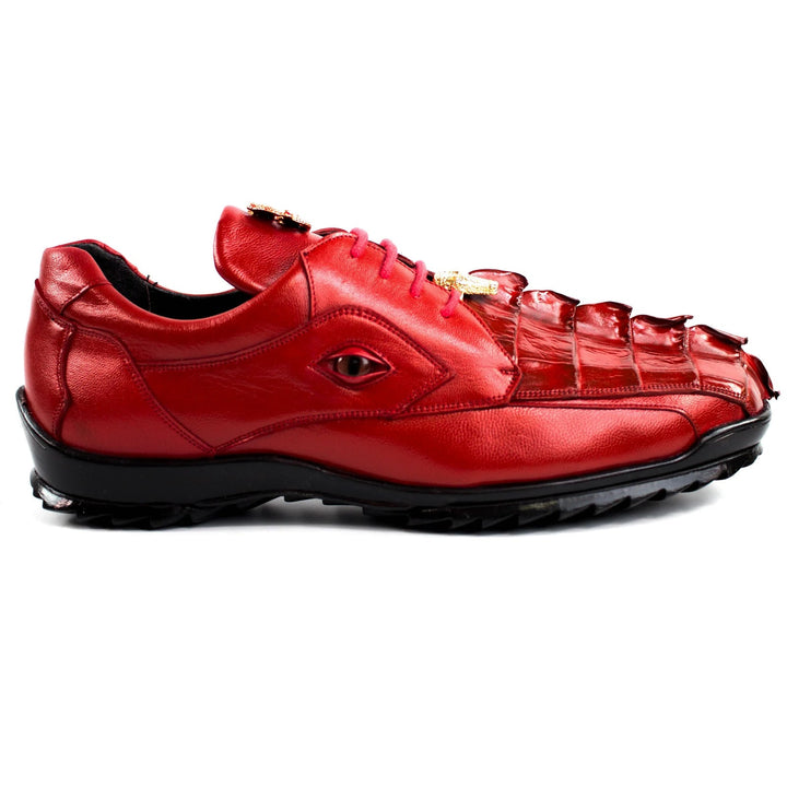 Men's Belvedere Vasco Calf & Crocodile Hornback Tail Sneaker in Red – SuitUSA