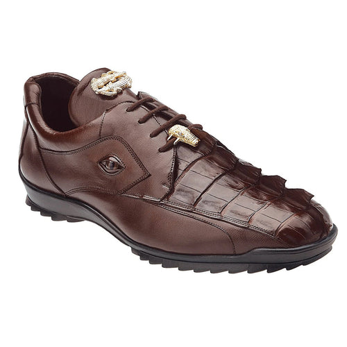 Men's Vasco Calf & Crocodile Hornback Tail Sneaker in Tabac Brown by Belvedere Shoes