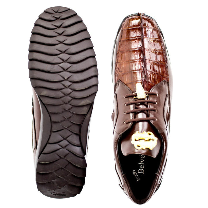 Men's Vasco Calf & Crocodile Hornback Tail Sneaker in Tabac Brown by Belvedere Shoes