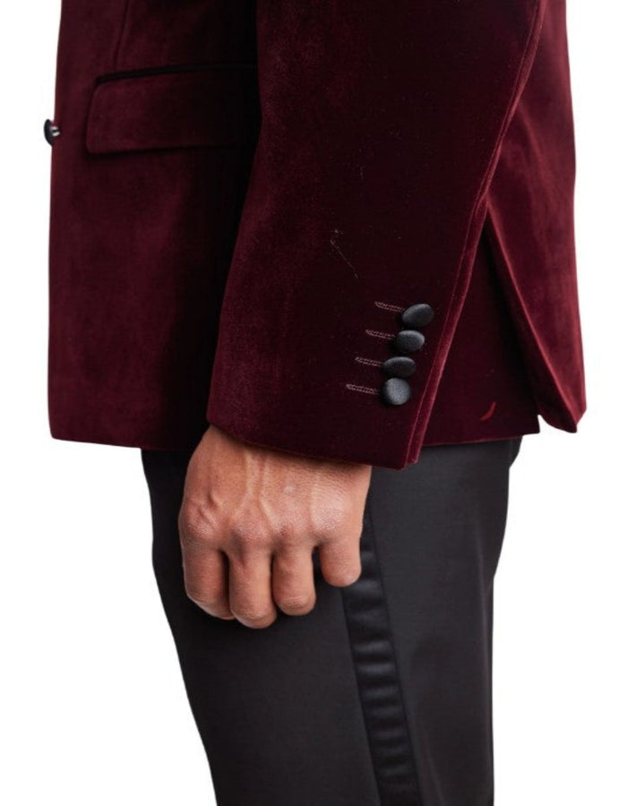 Double Breasted Tuxedo - Velvet Dinner Jacket with Pants in Color Maroon by USA Men's Outlet