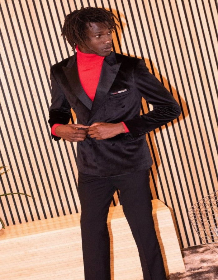 Double Breasted Tuxedo - Velvet Dinner Jacket with Pants in Color Black by USA Men's Outlet