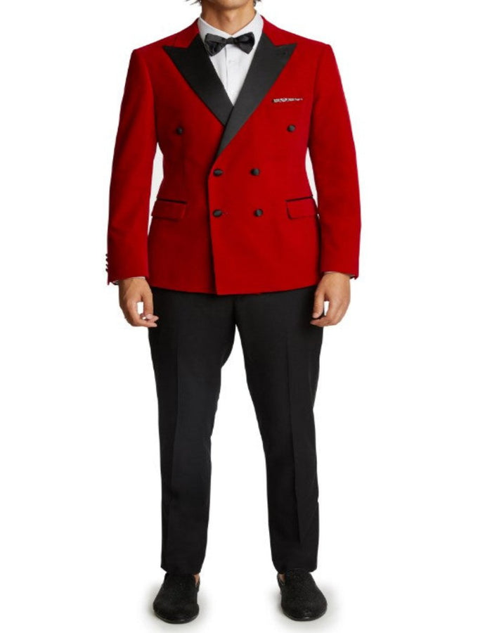 Double Breasted Tuxedo - Velvet Dinner Jacket with Pants in Color Red by USA Men's Outlet