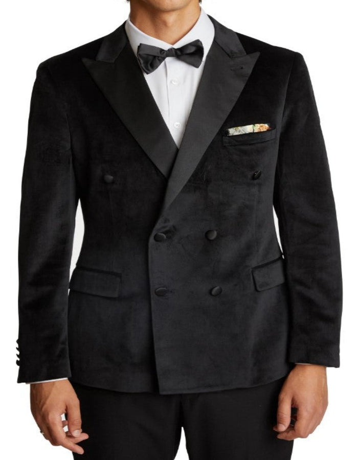 Double Breasted Tuxedo - Velvet Dinner Jacket with Pants in Color Black by USA Men's Outlet