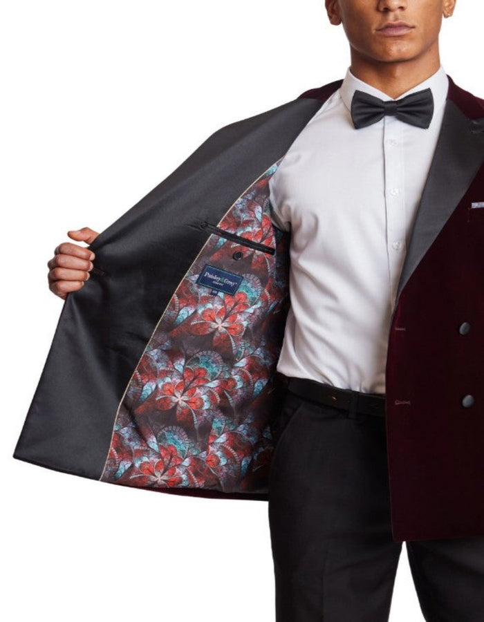 Double Breasted Tuxedo - Velvet Dinner Jacket with Pants in Color Maroon by USA Men's Outlet