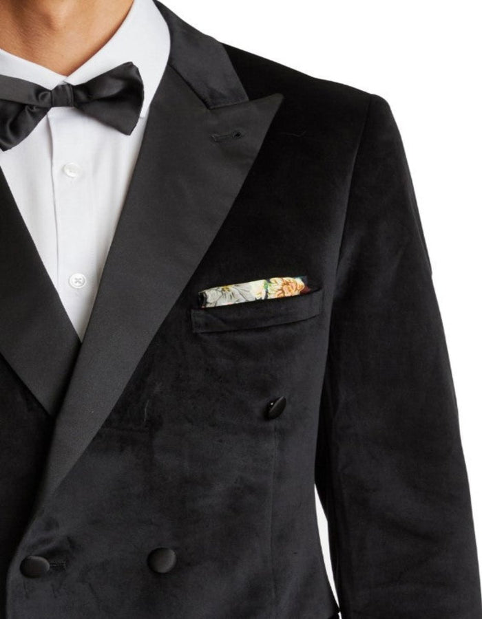 Double Breasted Tuxedo - Velvet Dinner Jacket with Pants in Color Black by USA Men's Outlet