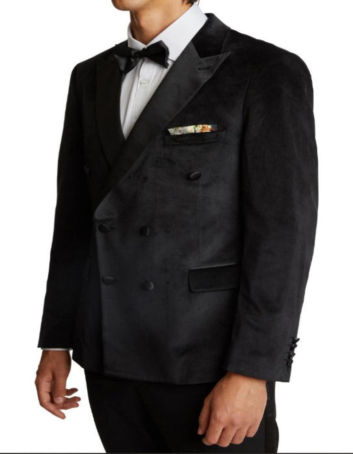 Double Breasted Tuxedo - Velvet Dinner Jacket with Pants in Color Black by USA Men's Outlet
