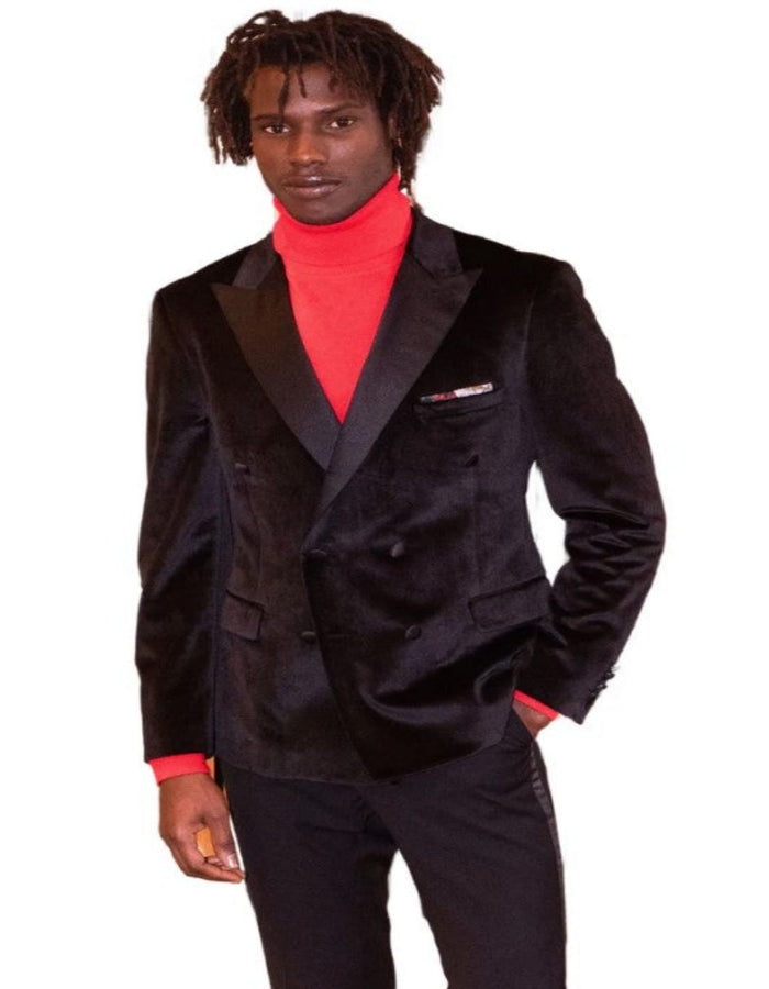 Double Breasted Tuxedo - Velvet Dinner Jacket with Pants in Color Black by USA Men's Outlet