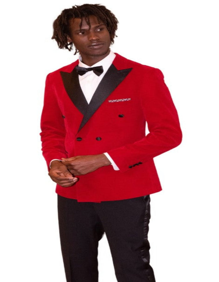 Double Breasted Tuxedo - Velvet Dinner Jacket with Pants in Color Red by USA Men's Outlet