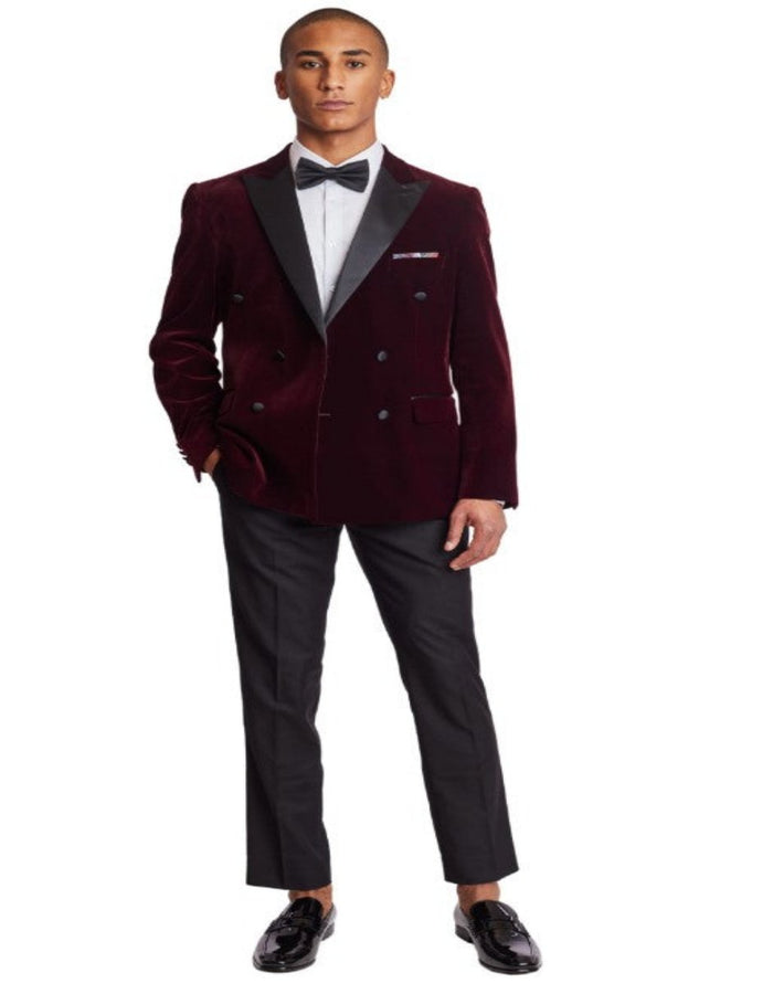 Double Breasted Tuxedo - Velvet Dinner Jacket with Pants in Color Maroon by USA Men's Outlet