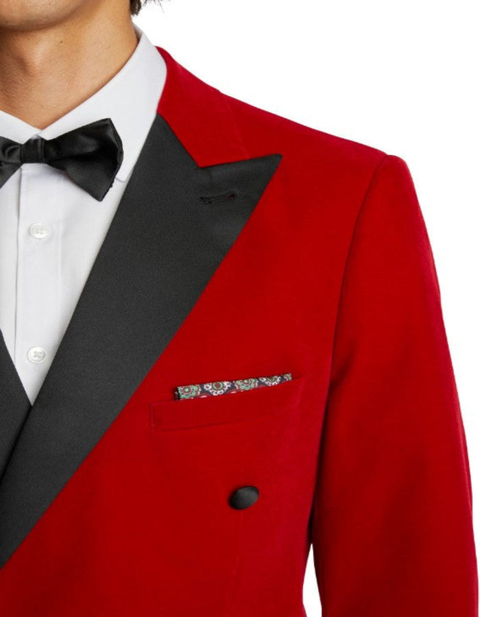 Double Breasted Tuxedo - Velvet Dinner Jacket with Pants in Color Red by USA Men's Outlet