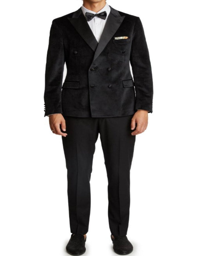 Double Breasted Tuxedo - Velvet Dinner Jacket with Pants in Color Black by USA Men's Outlet