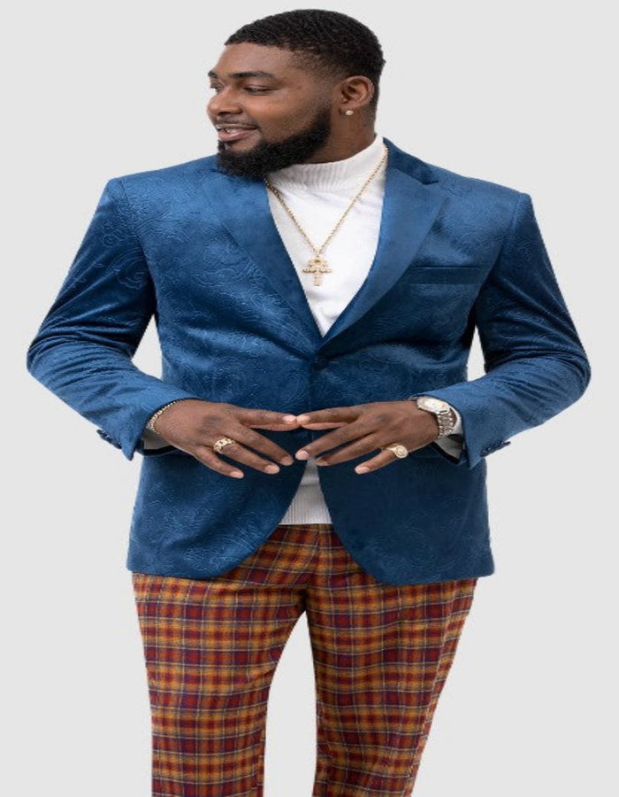 Paisley Blazer - Prom 2026 Tuxedo Dinner Jacket - Velvet Sport Jacket in Color Blue by Menssuitsatlantain