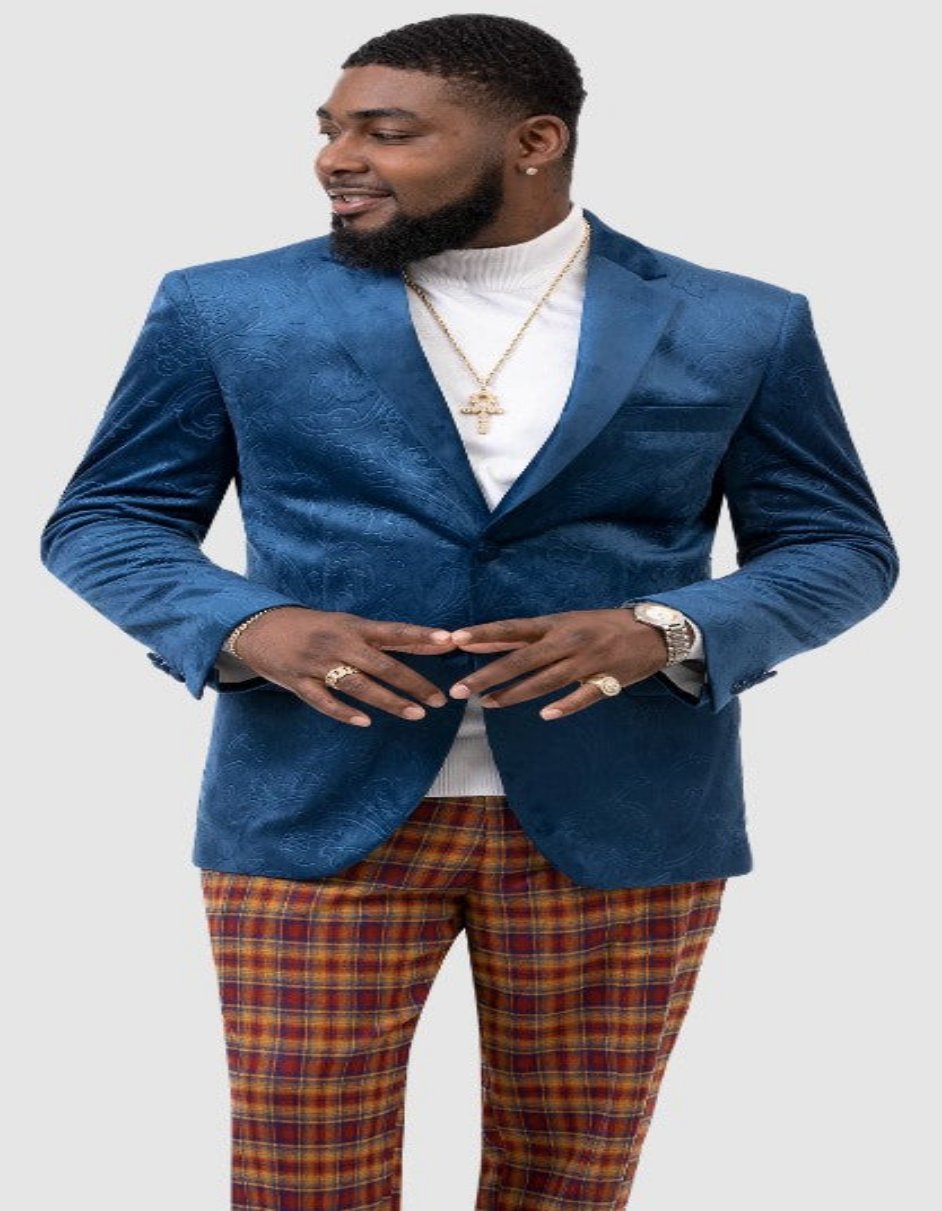 Paisley Blazer - Prom 2026 Tuxedo Dinner Jacket - Velvet Sport Jacket in Color Blue by Menssuitsatlantain