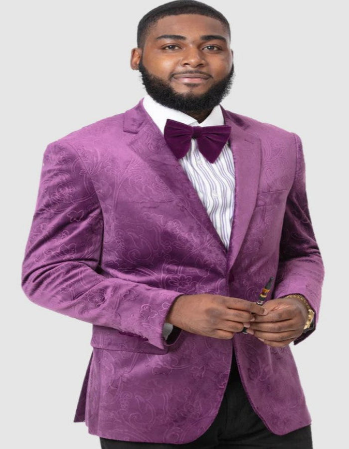 Paisley Blazer - Prom 2026 Tuxedo Dinner Jacket - Velvet Sport Jacket in Color Purple by Menssuitsatlantain