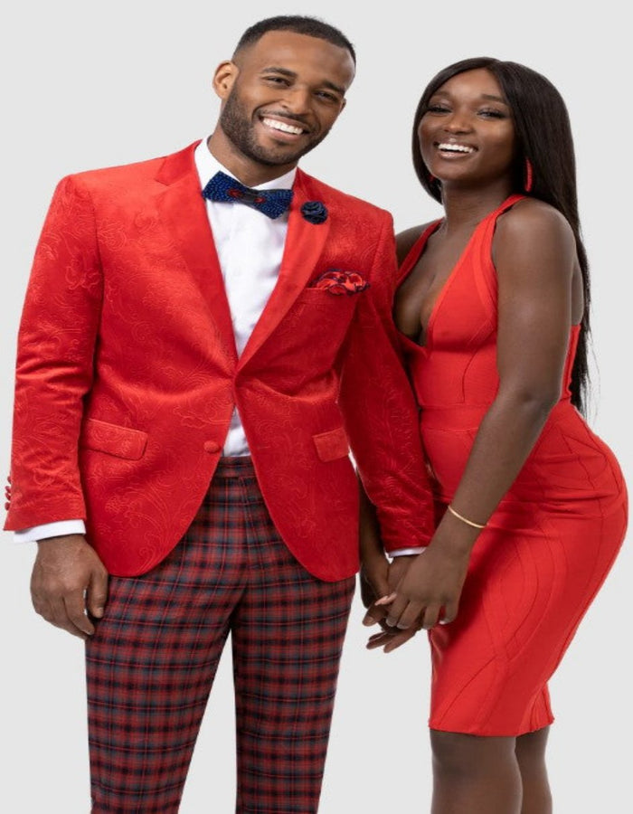 Paisley Blazer - Prom 2026 Tuxedo Dinner Jacket - Velvet Sport Jacket in Color Red by Menssuitsatlantain