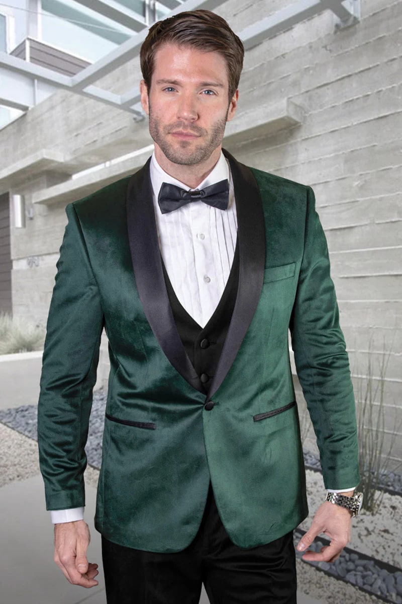 Green Prom Suit For Men - Men's Designer Vested Velvet Wedding & Hunter Green Prom Tuxedo