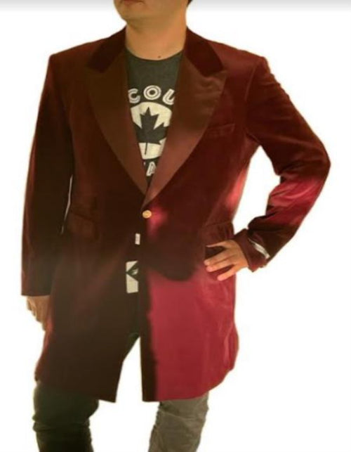 Burgundy Tuxedo - Maroon Burgundy Color - Velvet Tuxedo - Three Quarter - CarCoat Burgundy by Men's Tuxedo USA