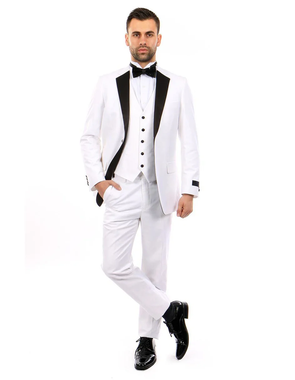 White Prom Suit - White Prom Tuxedo - White Wedding Fit Notch  Tuxedo