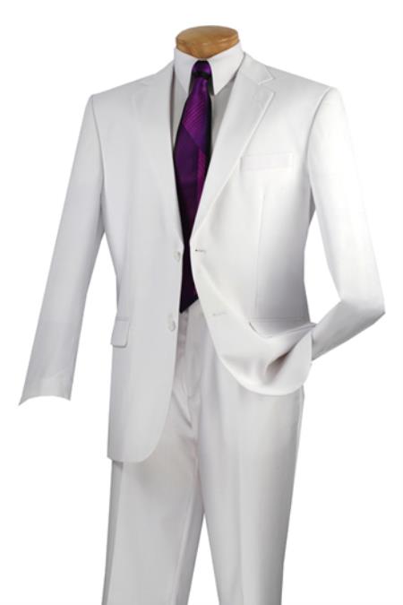 Men's 2 Button White Suit Flat Front Pants by Vinci