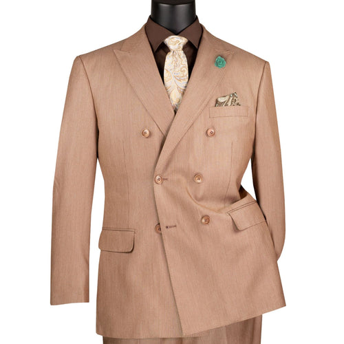 Men’s Double Breasted 2 Piece Suit with Sharkskin Finish - Mocha Regular Fit