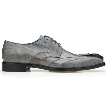 Men's Belvedere Valter Lizard & Crocodile Hornback Tail Dress Shoe in Grey