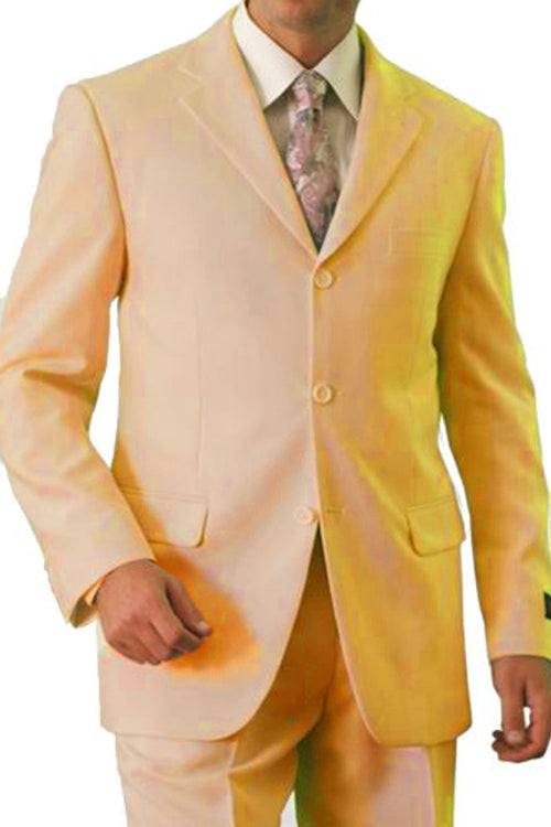 Men's Basic Three Button Poplin Suit in Light Beige by Tazzio