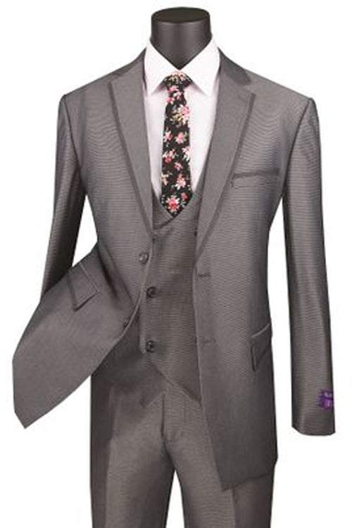 Mens 2 Button Modern Fit Peak Lapel Suit in Medium Grey by Vinci