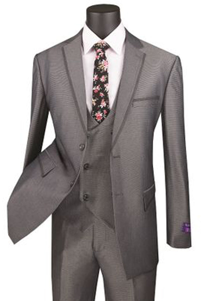 Mens 2 Button Modern Fit Peak Lapel Suit in Medium Grey by Vinci