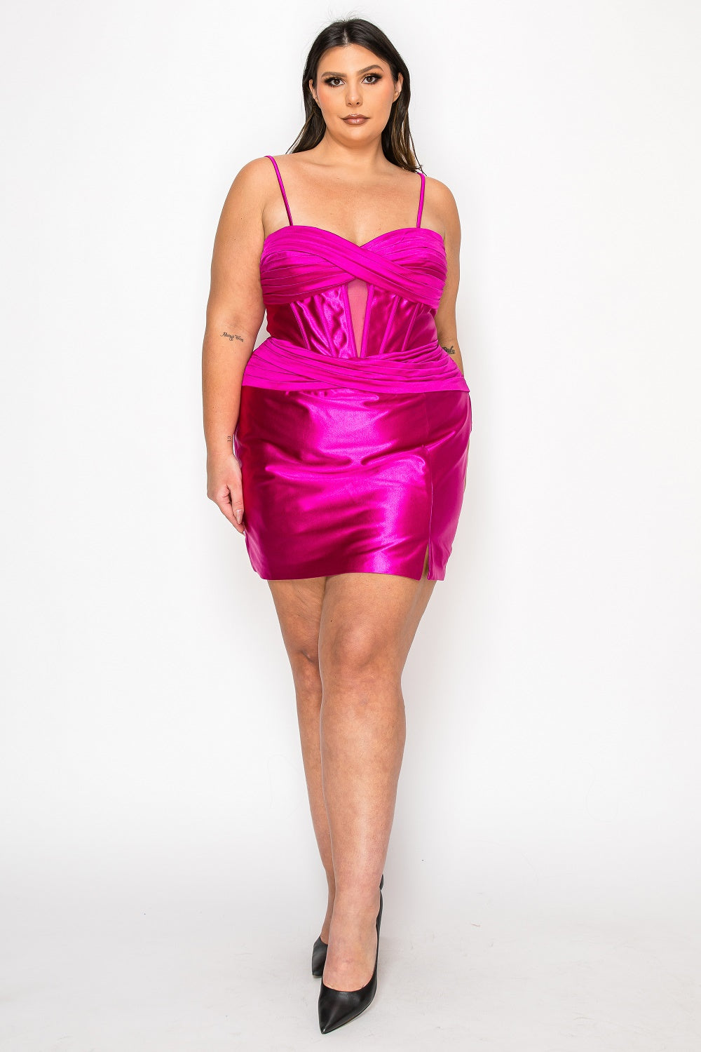Poly USA W1174 Satin Corset Plus Size Short Semi Formal Dress