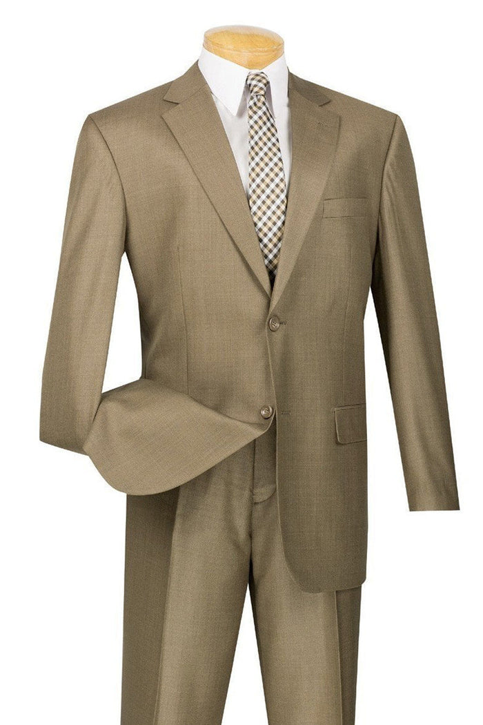 Mens Basic 2 Button Classic Fit Poplin Suit in Beige by Vinci
