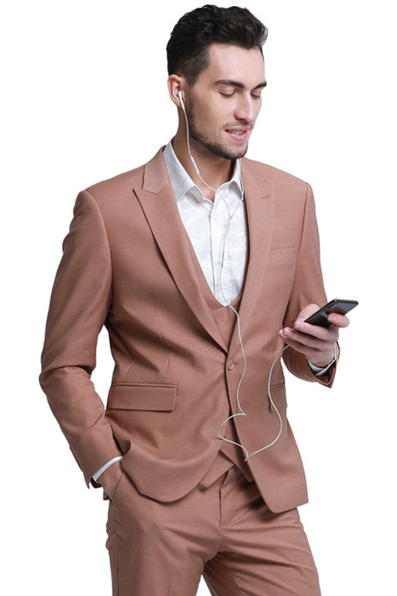 Men's Peach Slim Fit Wedding Vest with Peak Lapel & Double Breasted Design