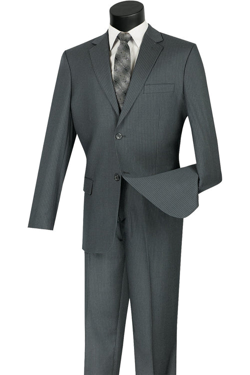 Mens 2 Button Wool Blend Pinstripe Suit in Navy by Vinci
