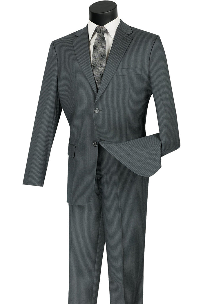 Mens 2 Button Wool Blend Pinstripe Suit in Navy by Vinci