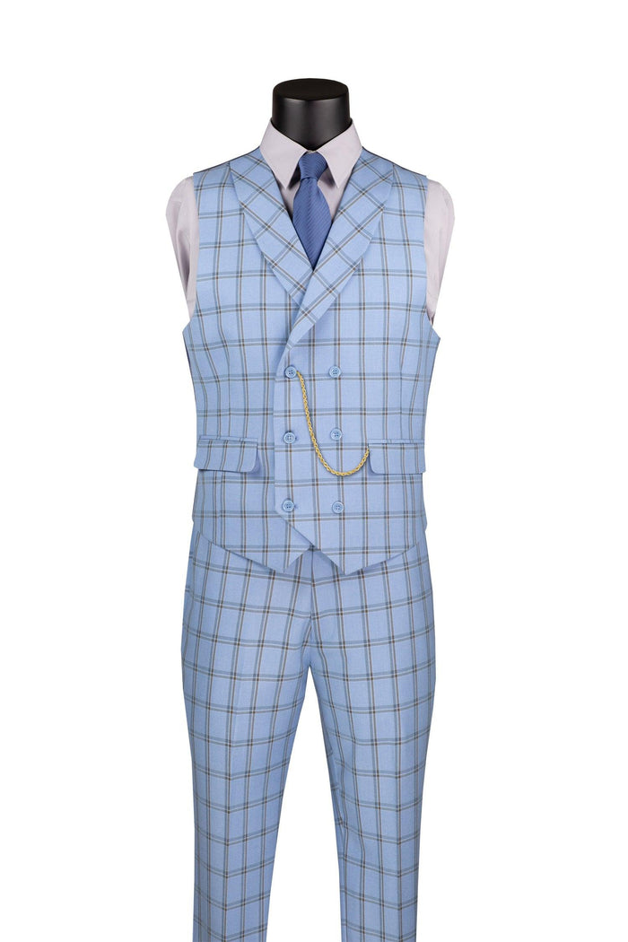 La Scale Collection-Windowpane Three Piece Suit - Light Blue by Vinci