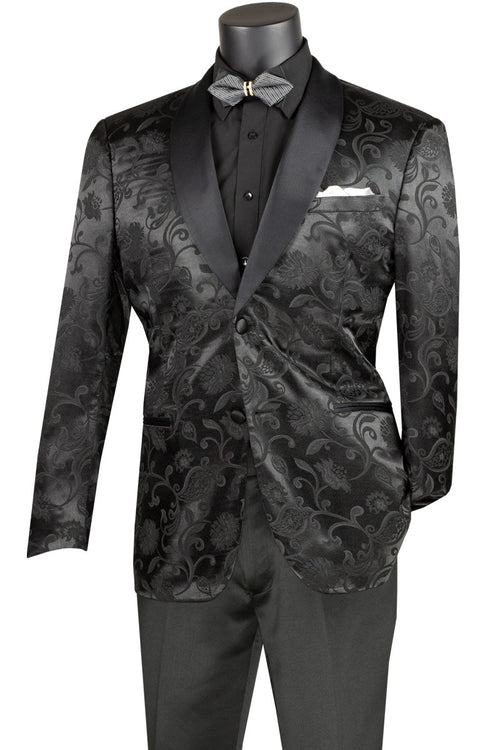 Men's Slim Fit Jacquard Prom Blazer in Black
