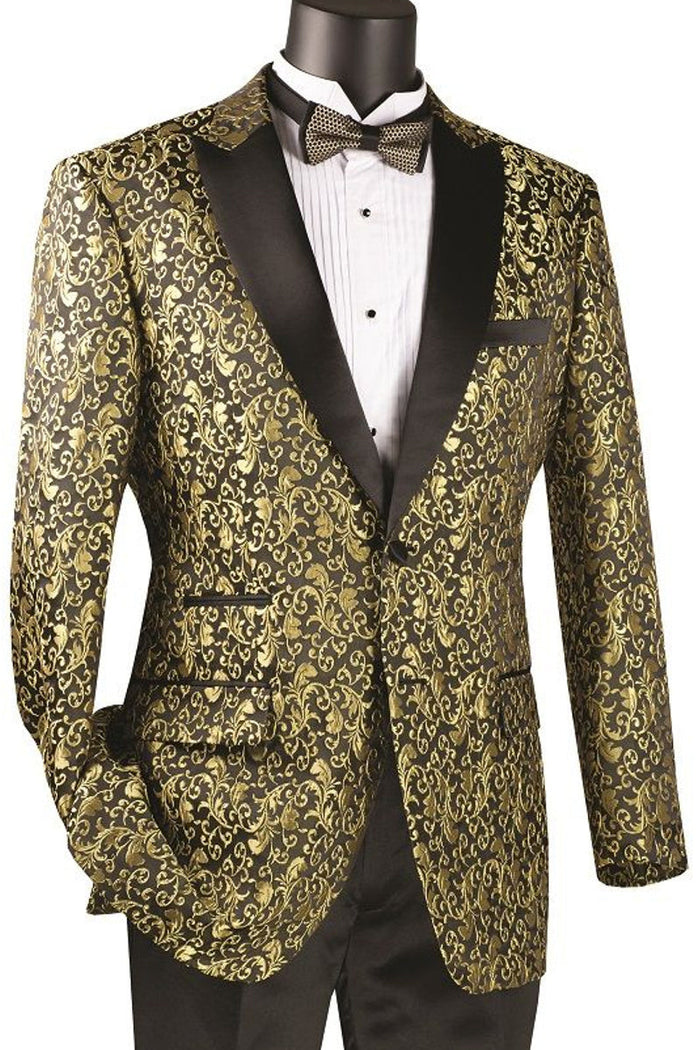 Men's Paisley Embroidered Sport Coat - Blue Tuxedon (Regular Fit) by Vinci