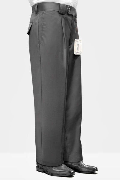 Men's Charcoal Wool Pleated Wide Leg Pants