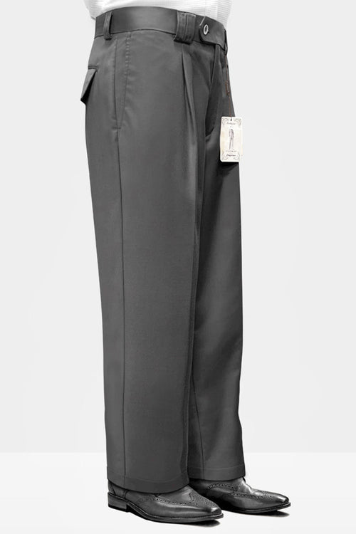Men's Charcoal Wool Pleated Wide Leg Pants