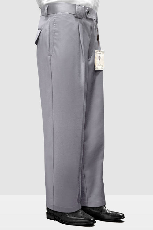 Men's Grey Wool Pleated Wide Leg Pants by Statement Suits