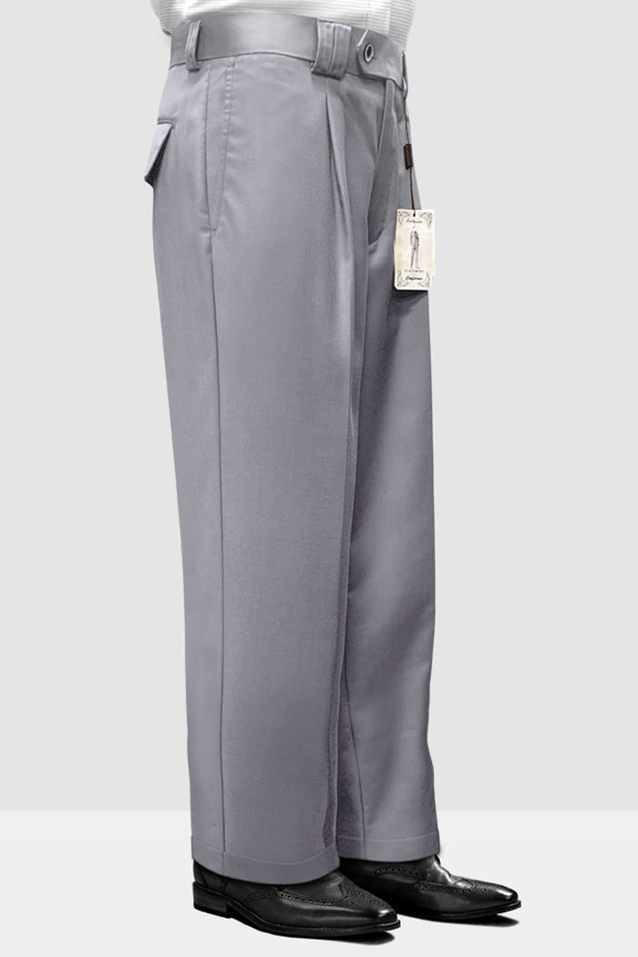 Men's Grey Wool Pleated Wide Leg Pants by Statement Suits