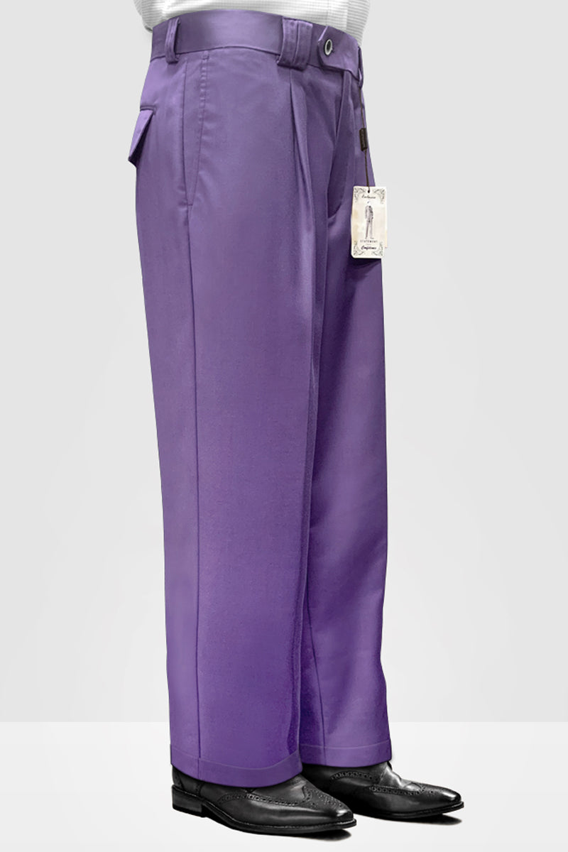 Men's Lavender Pleated Wool Pants by Statement Suits – SuitUSA