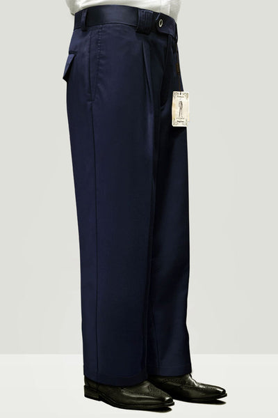 Men's Navy Wool Pleated Wide Leg Pants