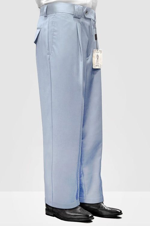Men's Powder Blue Wool Pleated Wide Leg Pants