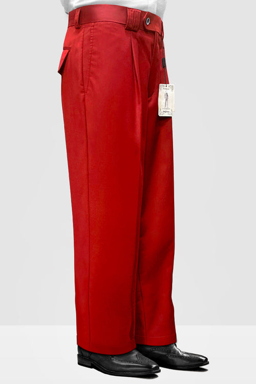 Men's Red Wool Pleated Wide Leg Dress Pants