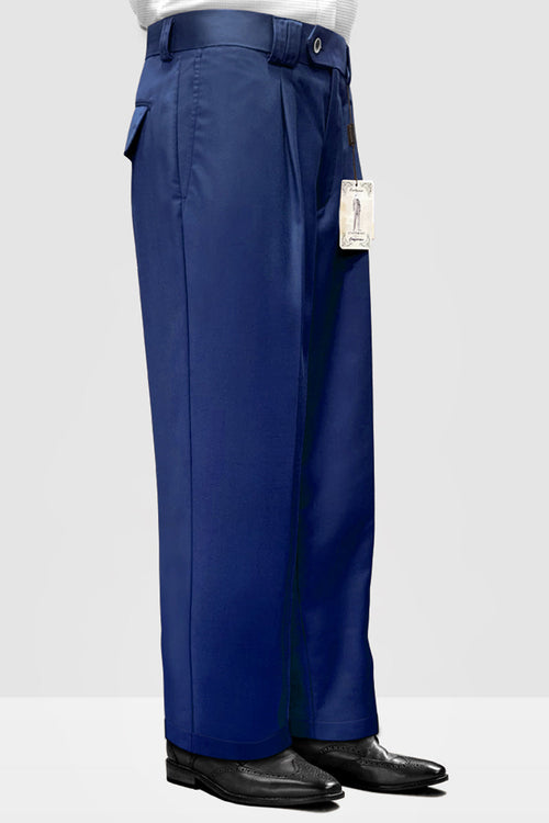 Men's Sapphire Blue Wool Pleated Dress Pants