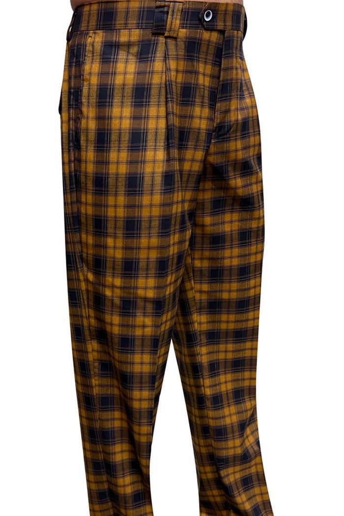 Men's Copper & Mustard Plaid Wool Pleated Dress Pants