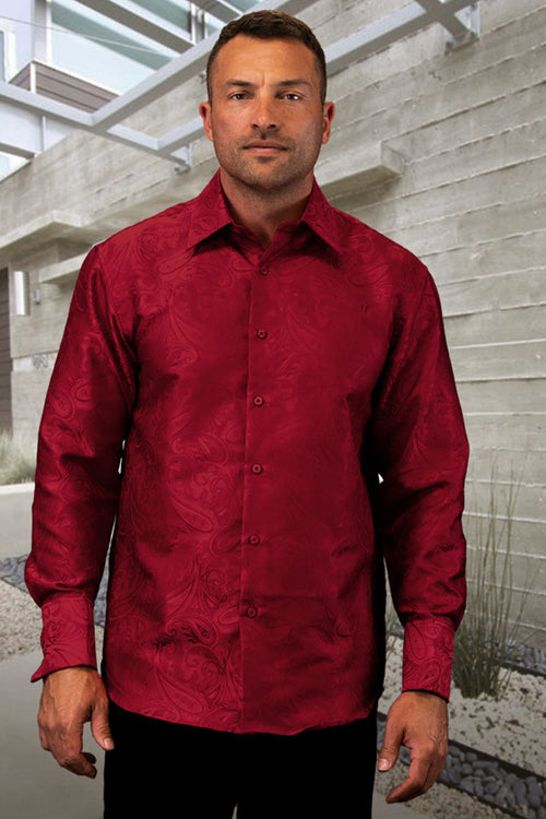 Men's Woven Paisley Dress Shirt in Burgundy