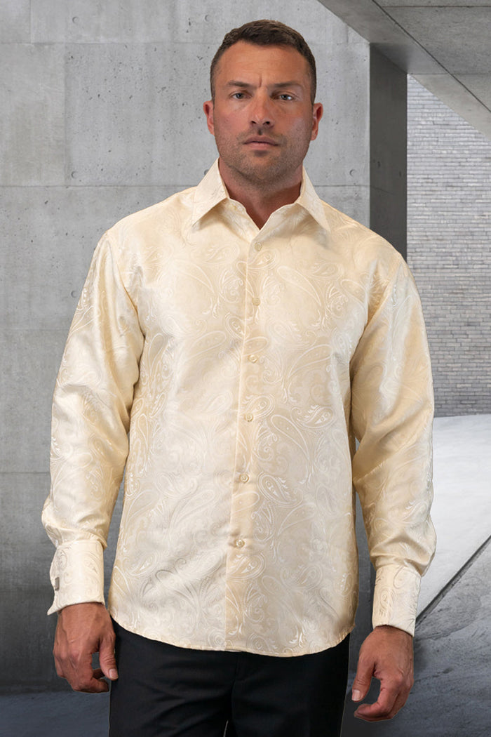 Men's Ivory Paisley Dress Shirt by Statement Suits