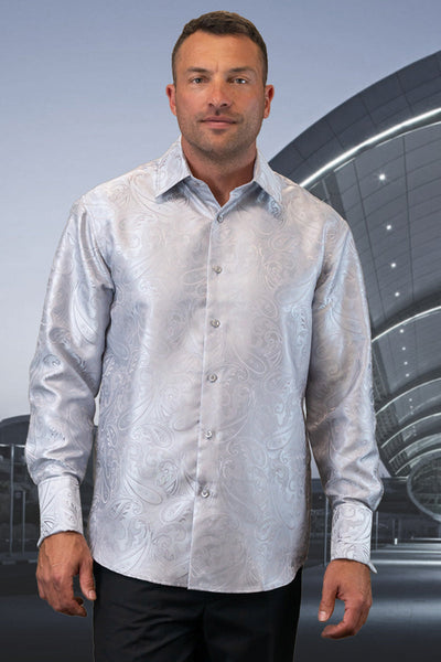 Men's Silver Grey Paisley Dress Shirt by Statement Suits